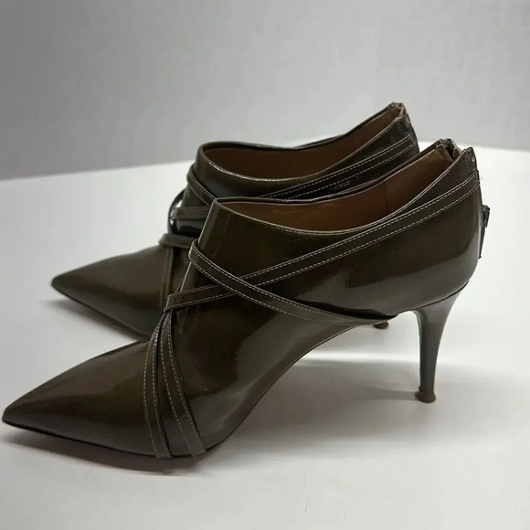 Chloe Ankle Heeled Boots Booties Boot Patent Leather Olive Green Size EU 37 US 7 - Picture 3 of 11